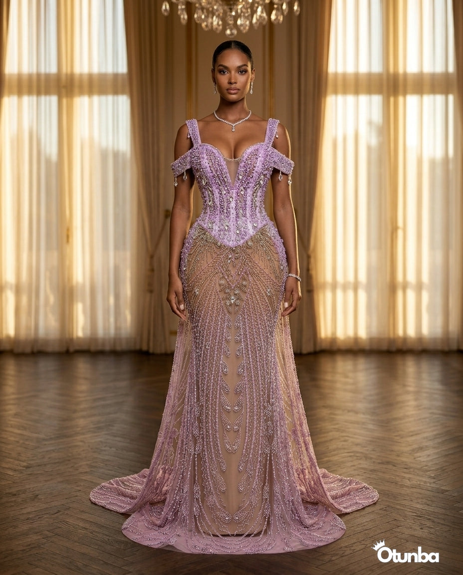 Luxury Sexy Beads Evening Sequined Mermaid Dresses | White — Social 3 | OTUNBA Luxury Fashion