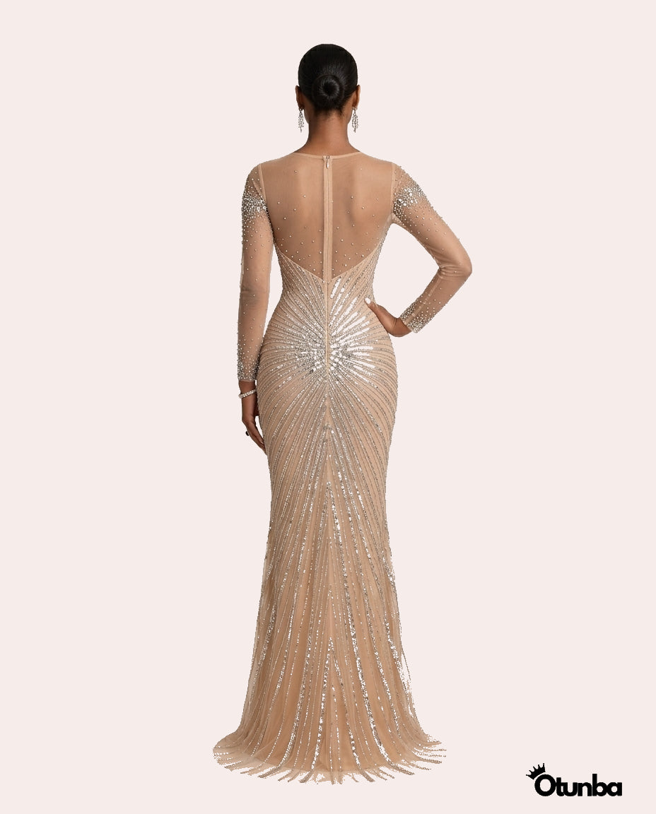 Luxury Shimmering Prom Beaded Dress | Silver  OTUNBA