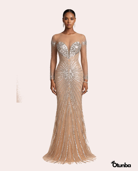 Luxury Shimmering Prom Beaded Dress | Silver — Photo 4 | OTUNBA Luxury Fashion