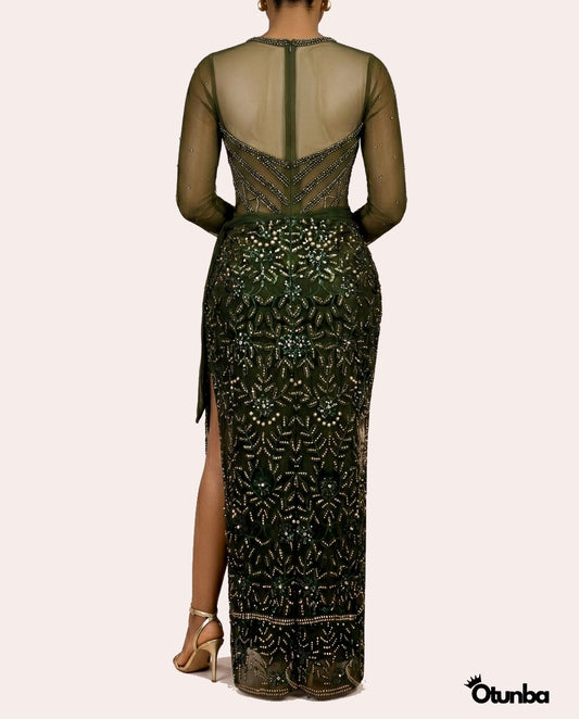 Luxury Shiny Lace Tradition Wedding Attire | Green — Photo 1 | OTUNBA Luxury Fashion