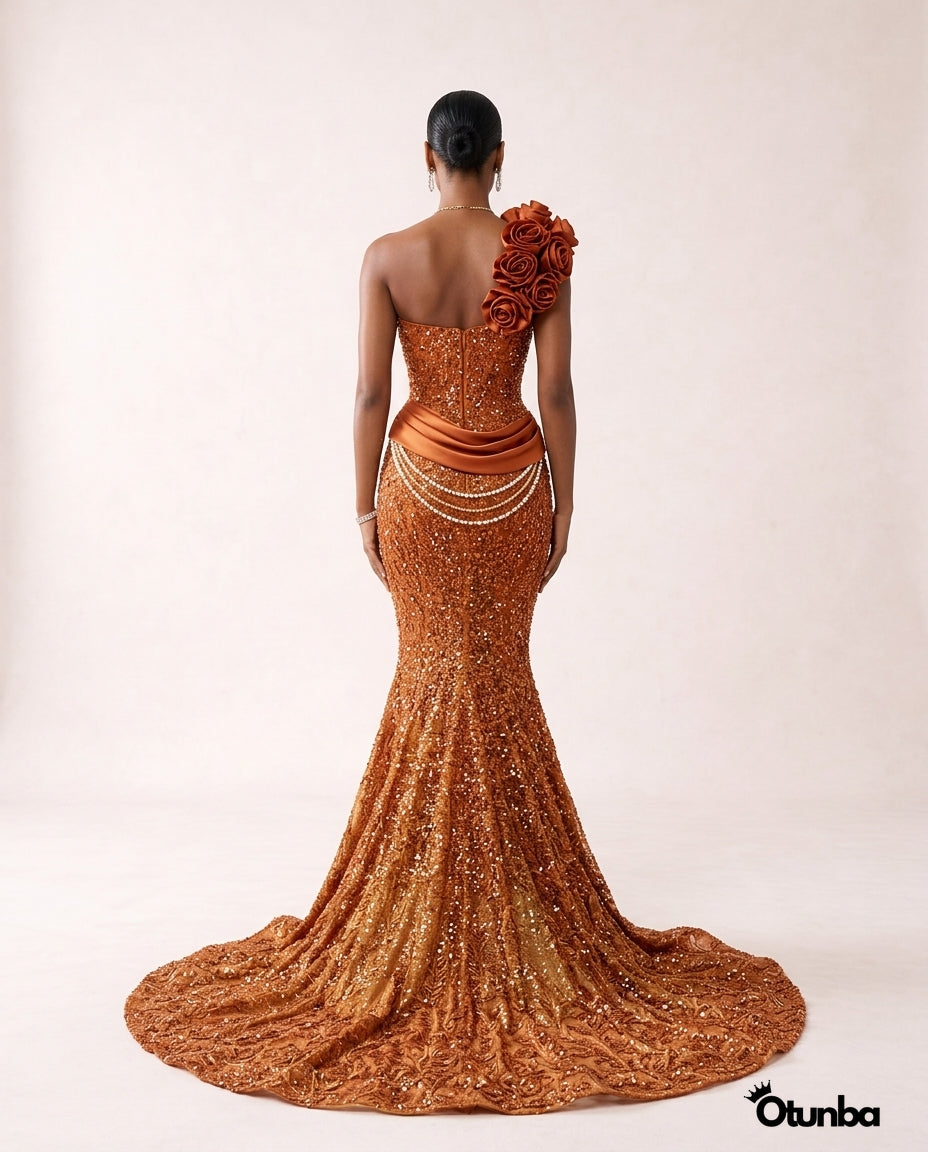 Luxury Short Prom Beaded Lace Dress | Orange