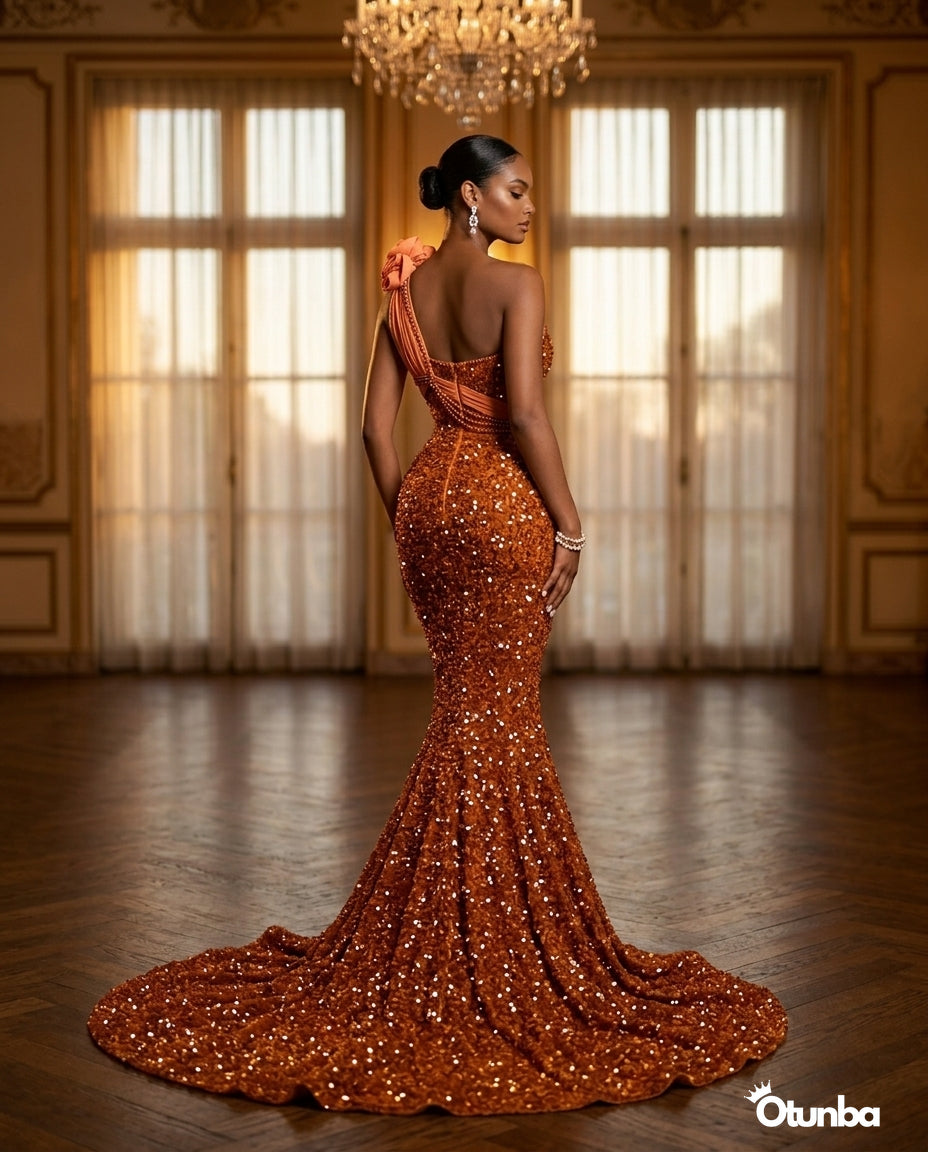 Luxury Short Prom Beaded Lace Dress | Orange — Social 4 | OTUNBA Luxury Fashion