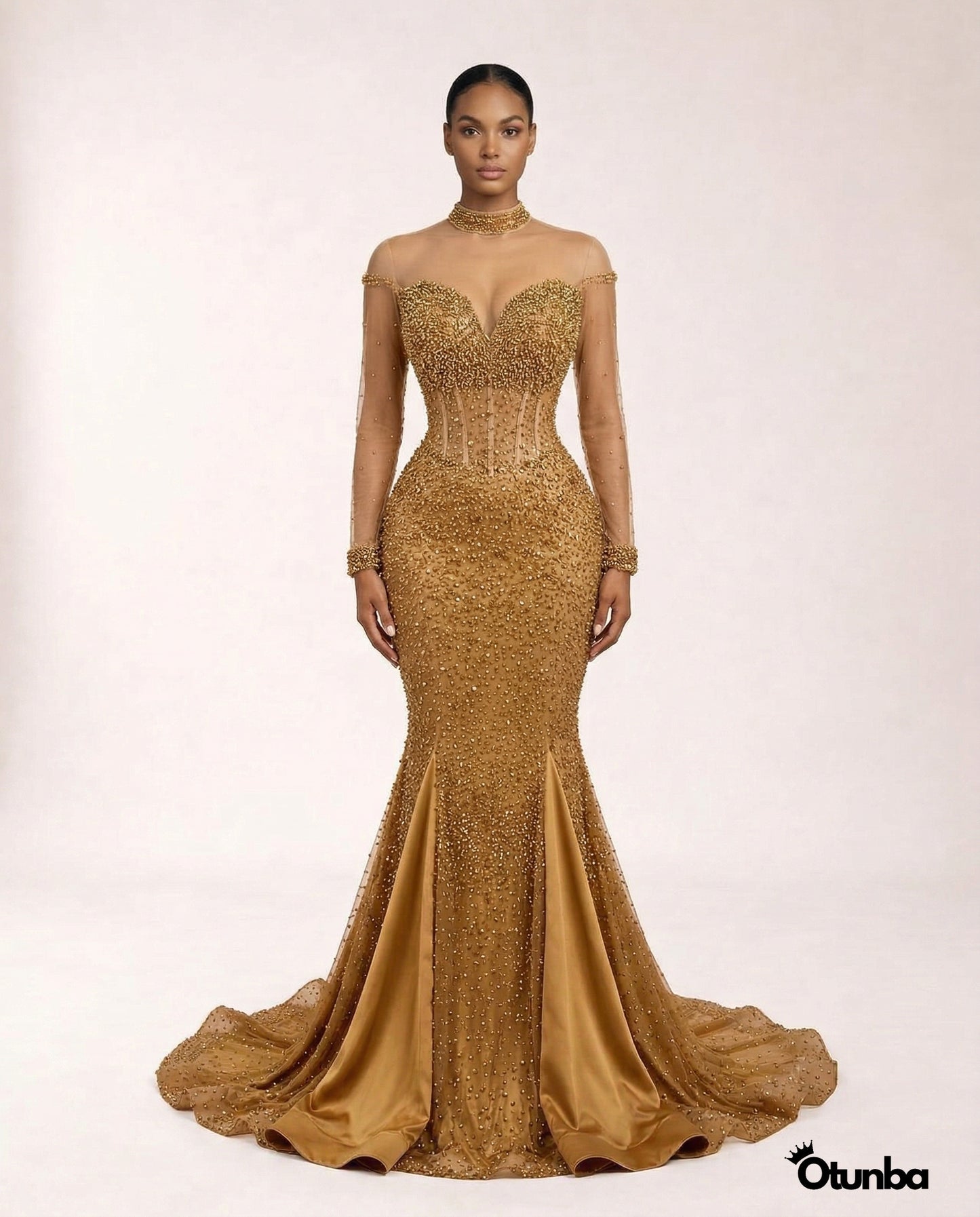Luxury Sparkling Prom Beaded Lace Dress | Gold — Photo 3 | OTUNBA Luxury Fashion