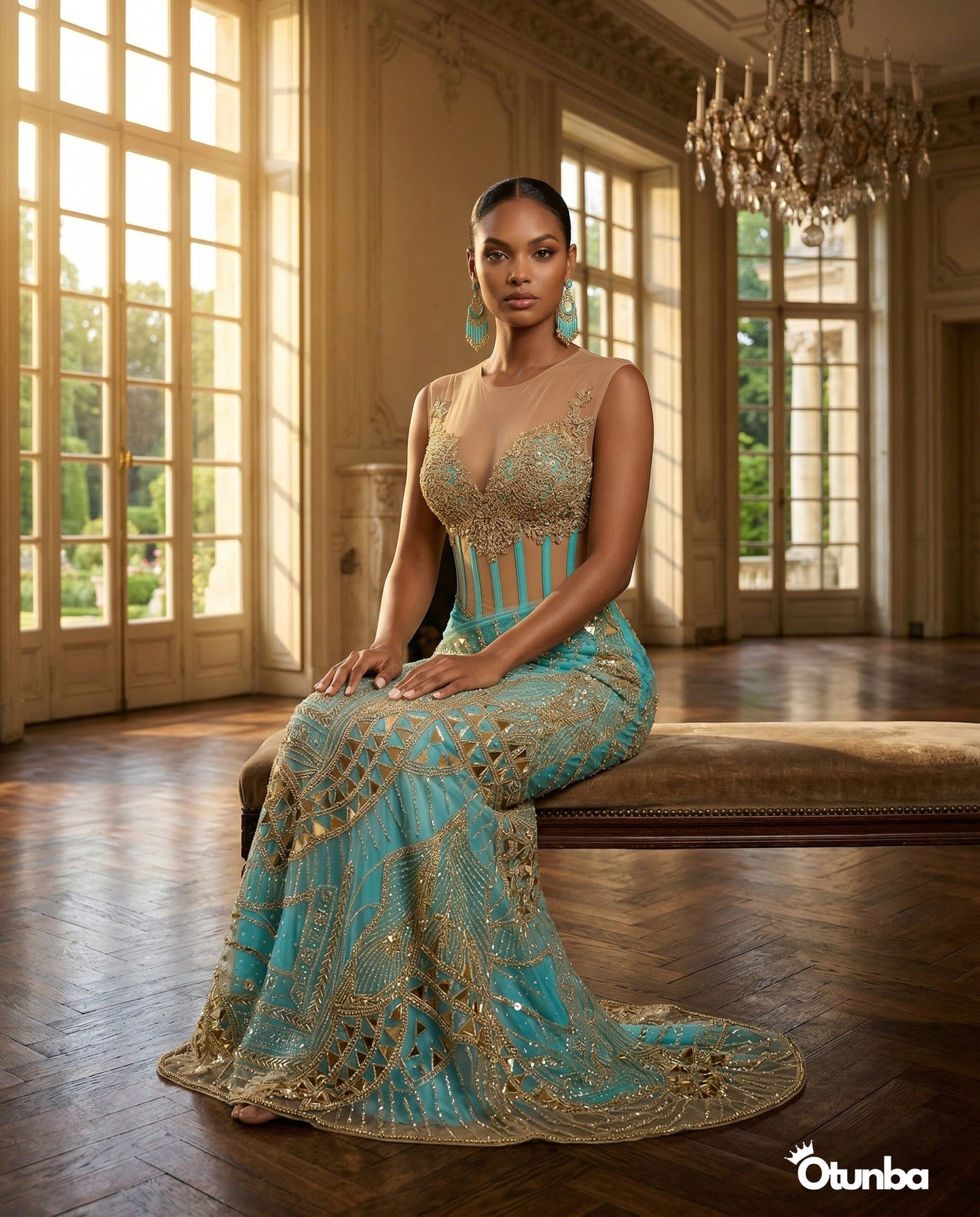 Luxury Traditional Bridal Corset Dress | Turquoise and Gold — Social 2 | OTUNBA Luxury Fashion
