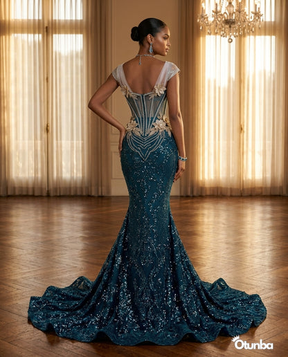 Luxury Traditional George Lace Wedding Attire | Silver and Blue — Social 1 | OTUNBA Luxury Fashion