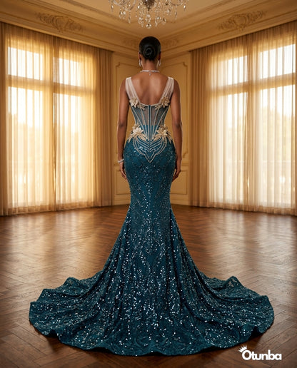 Luxury Traditional George Lace Wedding Attire | Silver and Blue — Social 4 | OTUNBA Luxury Fashion