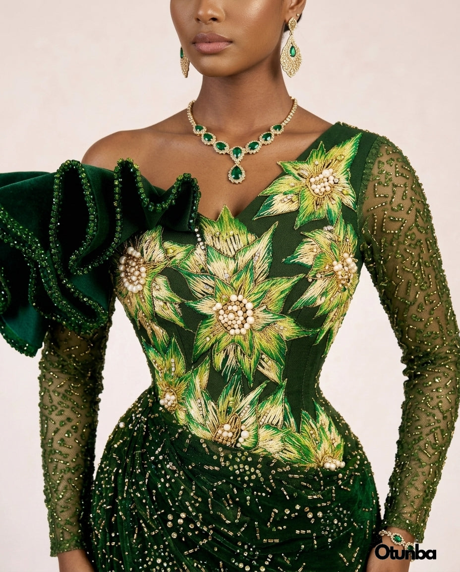 Luxury Traditional George Wedding Dress | Dark Green OTUNBA Luxury Traditional George Wedding Dress | Dark Green OTUNBA
