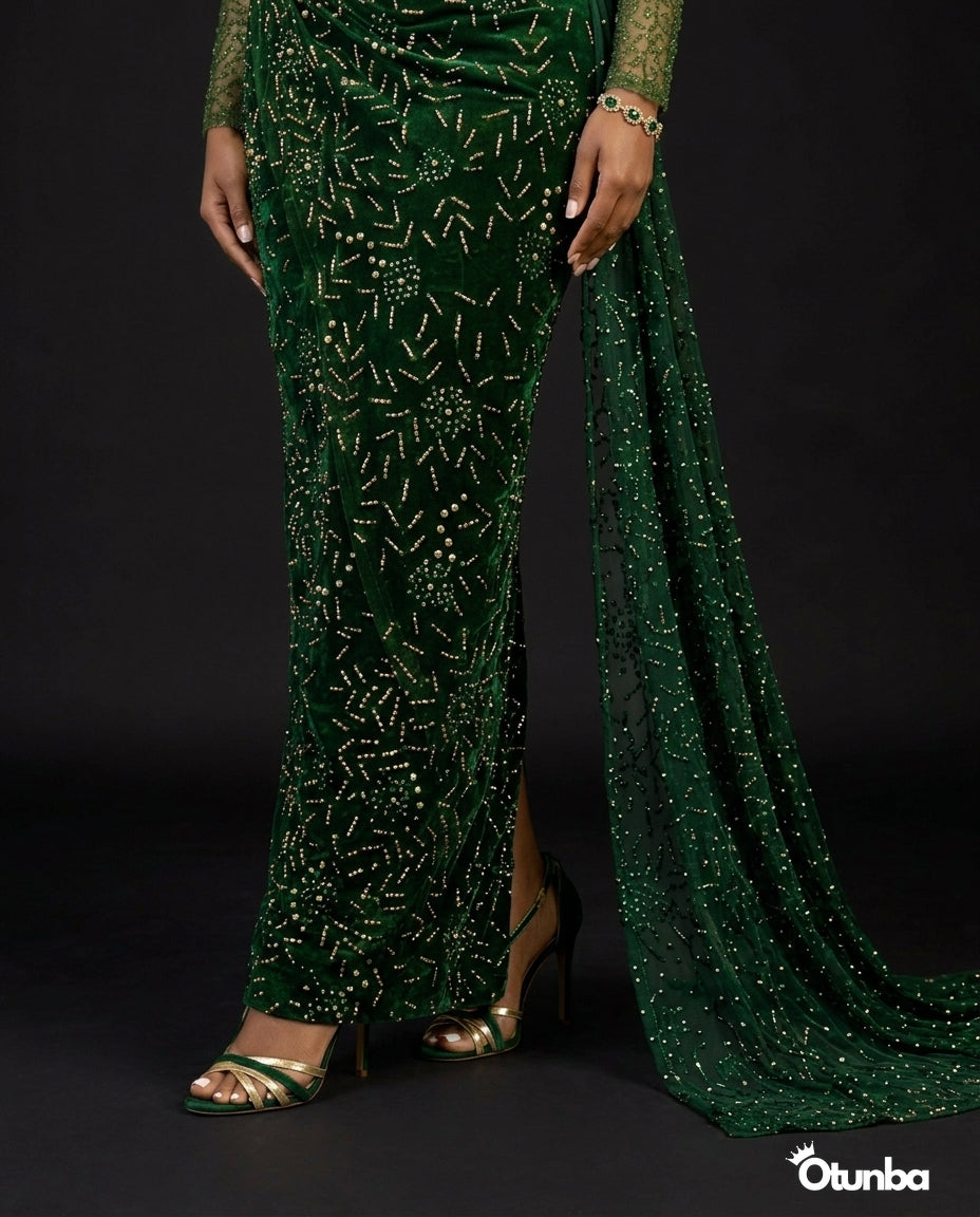 Luxury Traditional George Wedding Dress | Dark Green — Photo 2 | OTUNBA Luxury Fashion