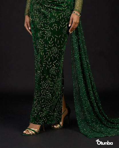 Luxury Traditional George Wedding Dress | Dark Green — Photo 2 | OTUNBA Luxury Fashion