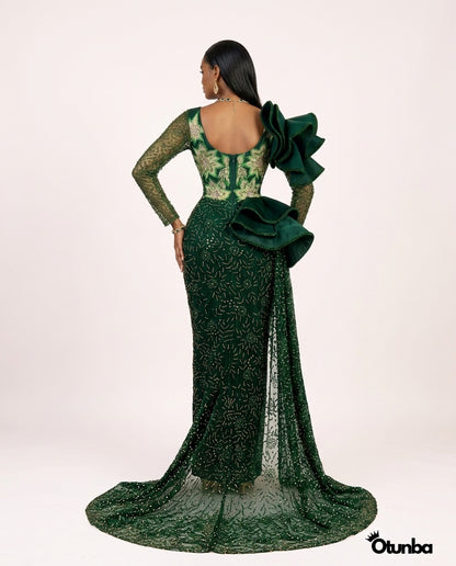 Luxury Traditional George Wedding Dress | Dark Green — Photo 4 | OTUNBA Luxury Fashion