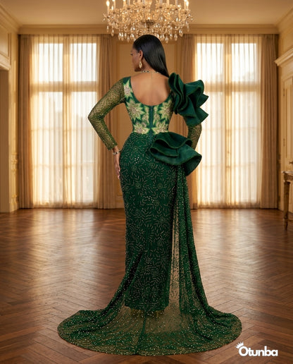 Luxury Traditional George Wedding Dress | Dark Green — Social 1 | OTUNBA Luxury Fashion