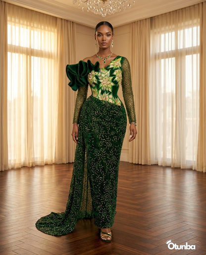 Luxury Traditional George Wedding Dress | Dark Green — Social 4 | OTUNBA Luxury Fashion