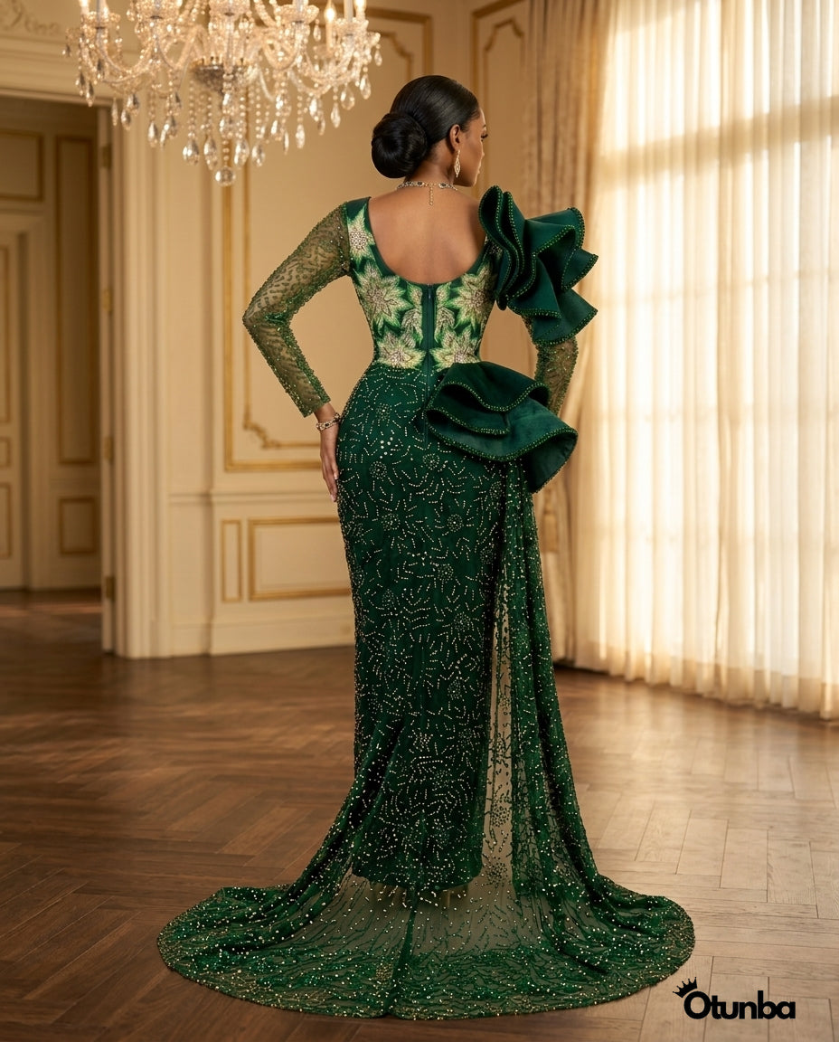 Luxury Traditional George Wedding Dress | Dark Green — Social 5 | OTUNBA Luxury Fashion