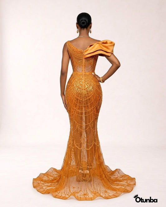 Luxury Traditional Party Dress | Orange Aso Ebi — Photo 5 | OTUNBA Luxury Fashion