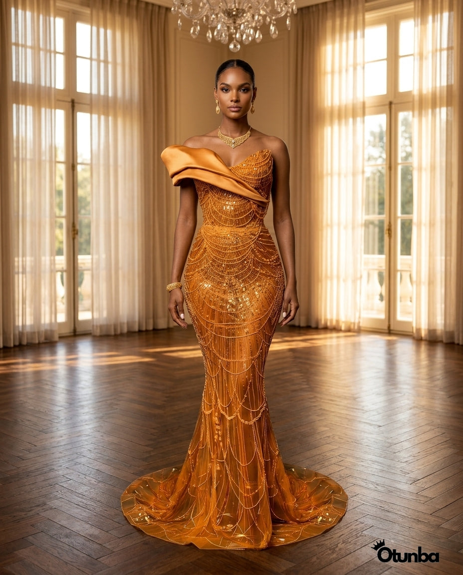 Luxury Traditional Party Dress | Orange Aso Ebi OTUNBA Luxury Traditional Party Dress | Orange Aso Ebi OTUNBA