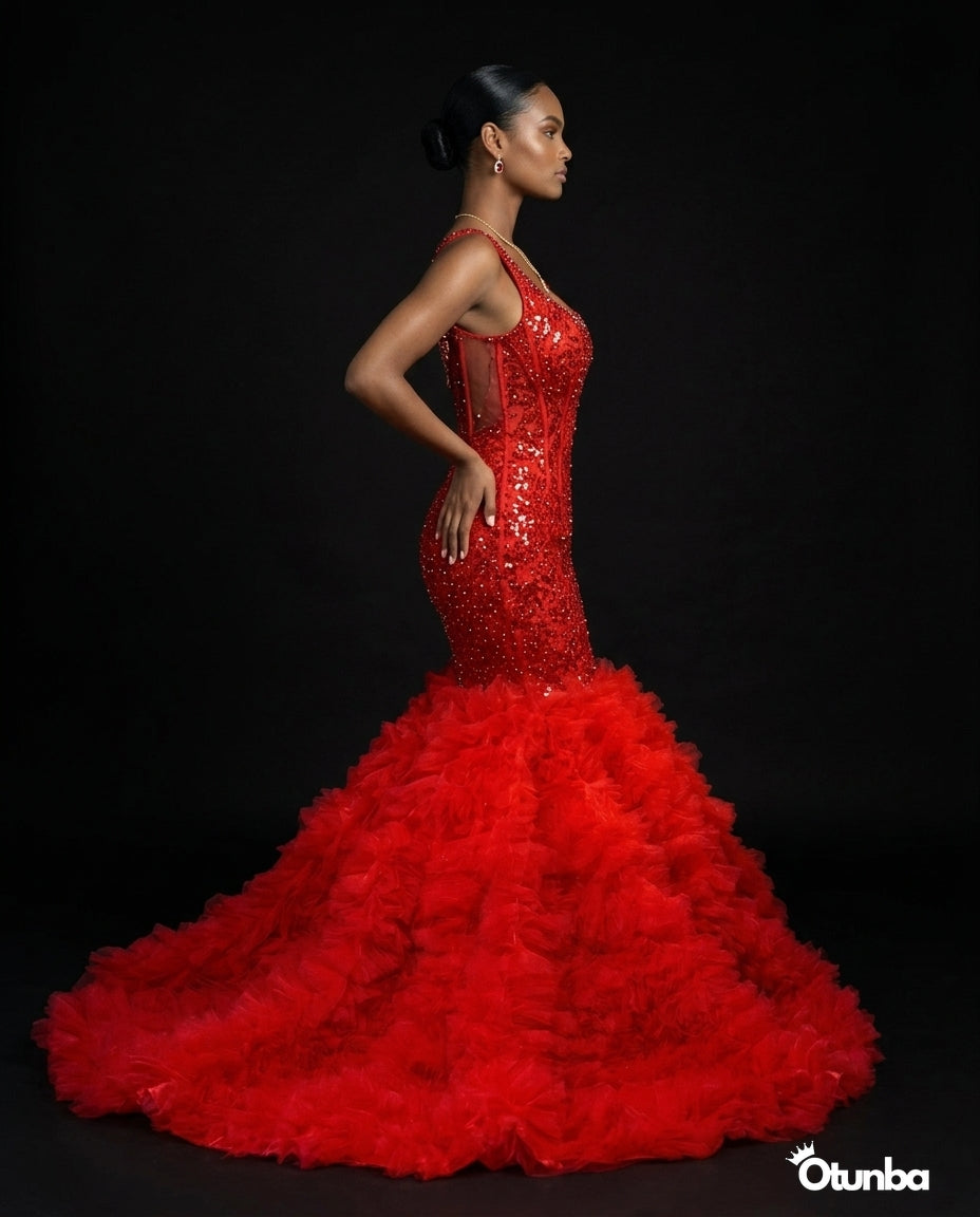 Luxury Traditional Wedding Dress| Red — Photo 1 | OTUNBA Luxury Fashion