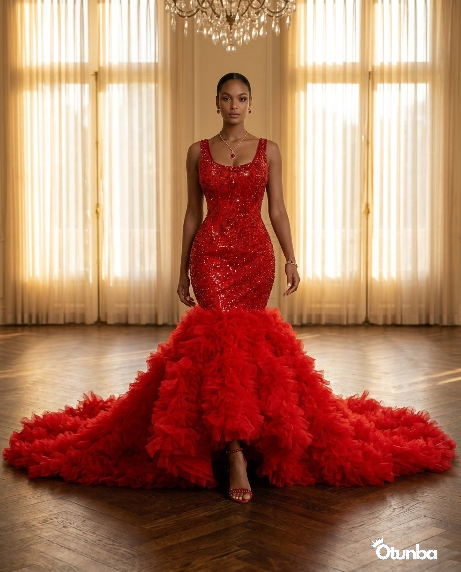 Luxury Traditional Wedding Dress| Red OTUNBA Luxury Traditional Wedding Dress| Red OTUNBA