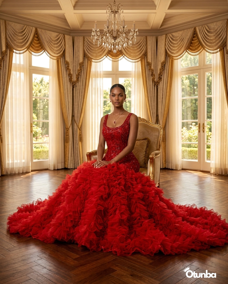 Luxury Traditional Wedding Dress| Red — Social 5 | OTUNBA Luxury Fashion