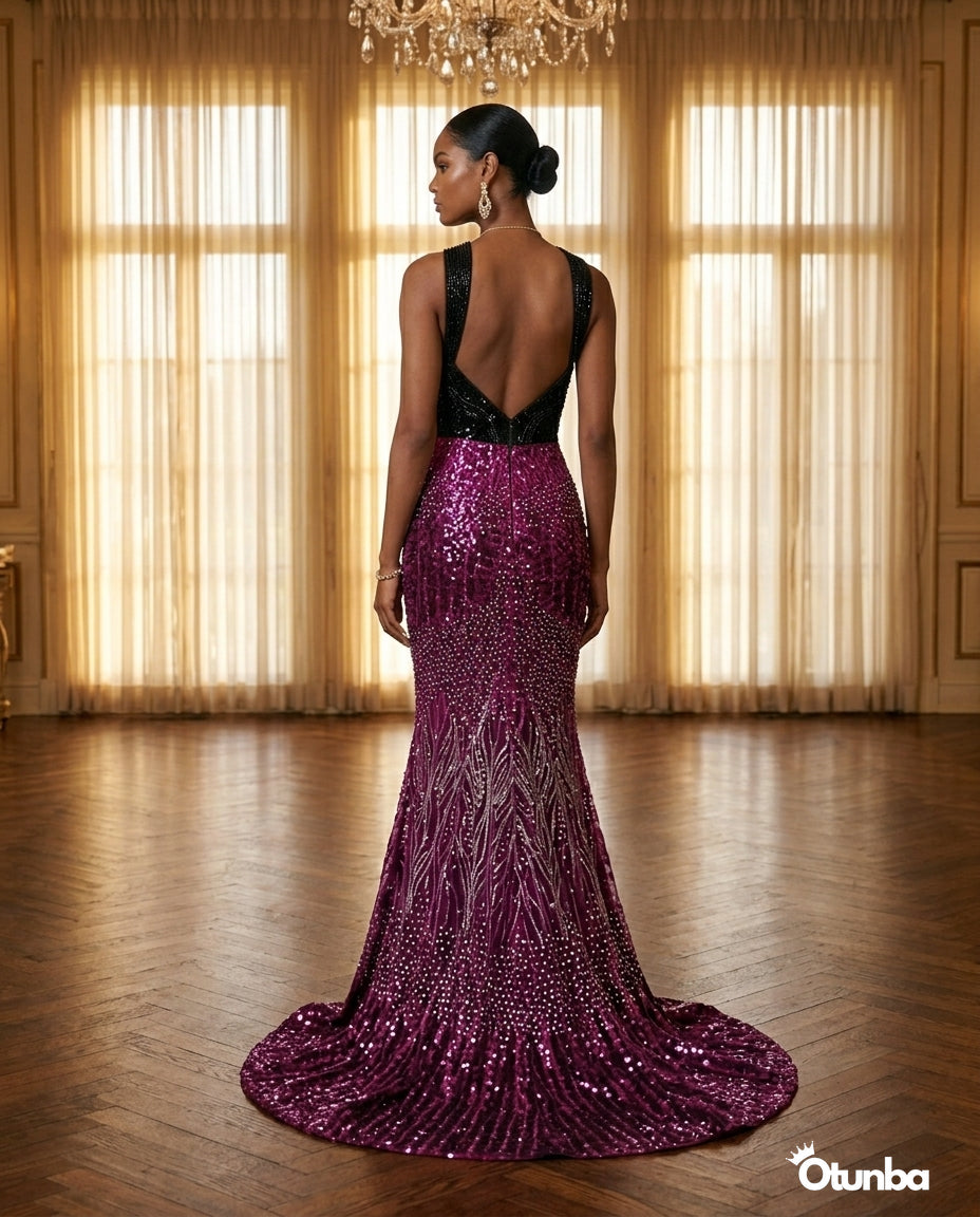 Luxury Traditional Wedding Party Dress | Black & Purple Aso Ebi — Social 1 | OTUNBA Luxury Fashion