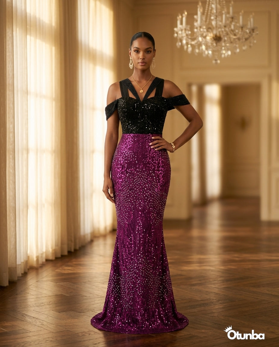 Luxury Traditional Wedding Party Dress | Black & Purple Aso Ebi — Social 2 | OTUNBA Luxury Fashion