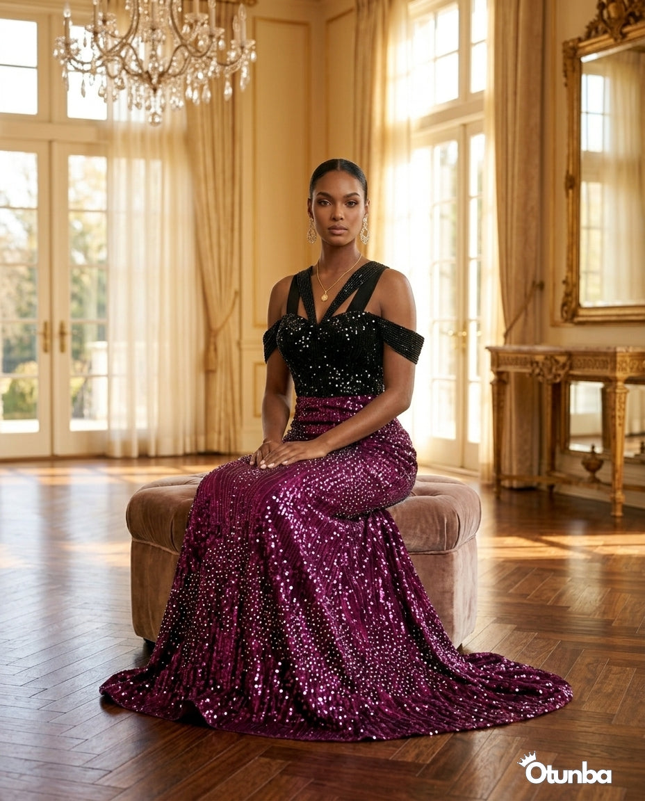 Luxury Traditional Wedding Party Dress | Black & Purple Aso Ebi — Social 5 | OTUNBA Luxury Fashion