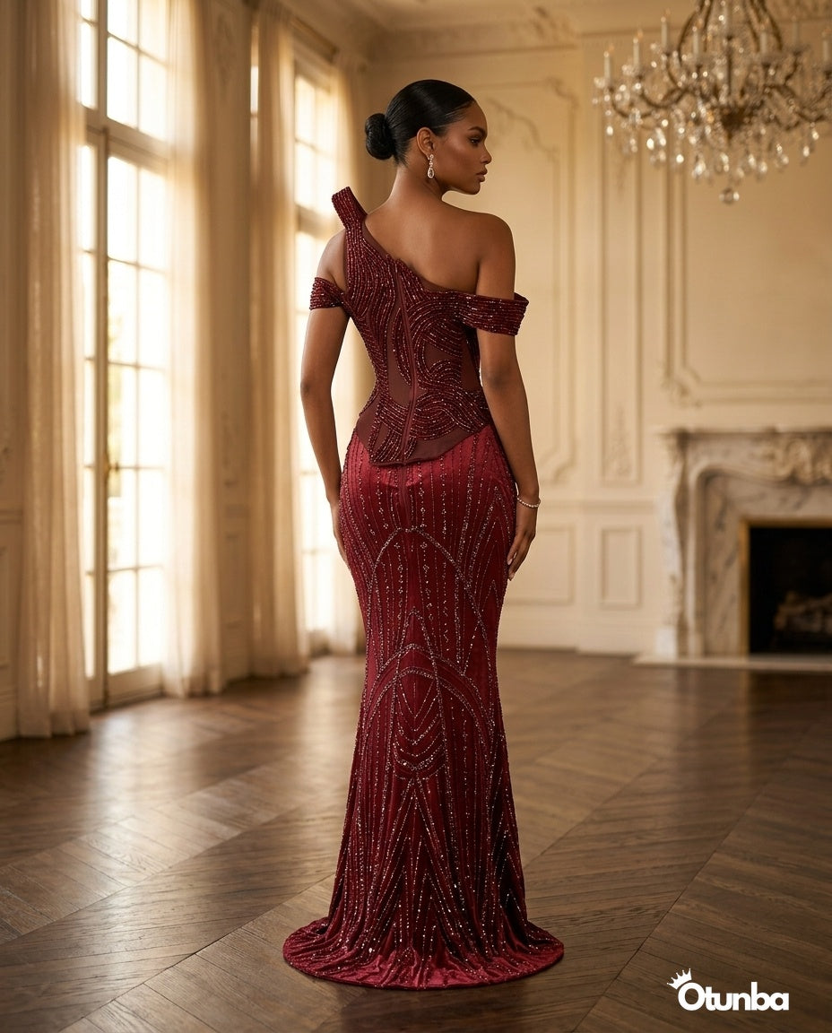 Luxury Traditional Wedding Party Dress | Burgundy OTUNBA Luxury Traditional Wedding Party Dress | Burgundy OTUNBA