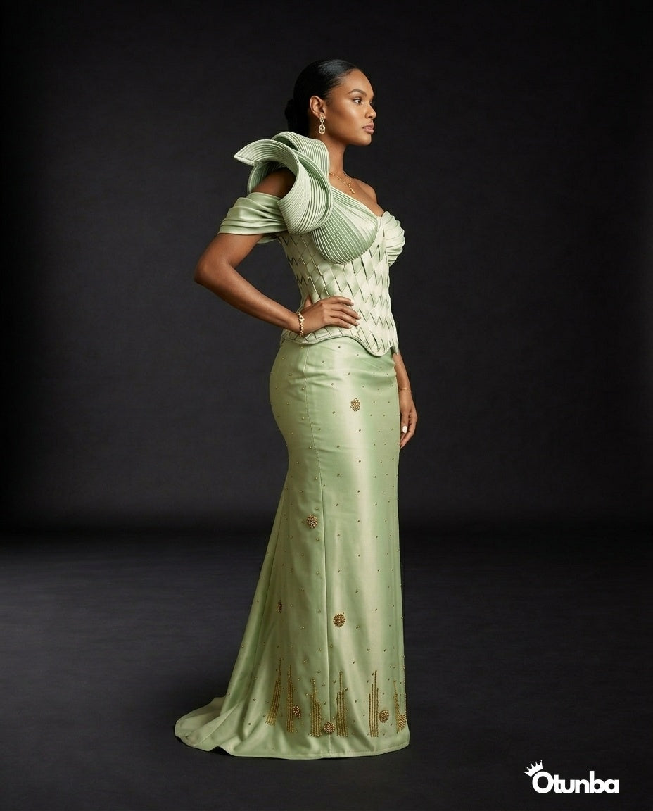 Luxury Weaved Corset Prom Dress | Mint Green — Photo 3 | OTUNBA Luxury Fashion