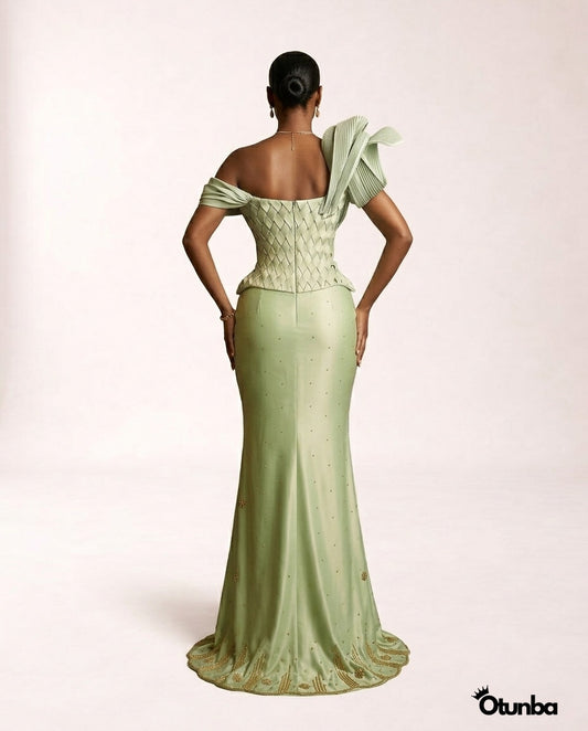 Luxury Weaved Corset Prom Dress | Mint Green — Photo 4 | OTUNBA Luxury Fashion