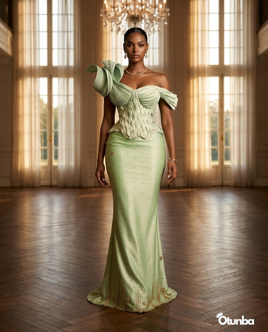 Luxury Weaved Corset Prom Dress | Mint Green — Social 4 | OTUNBA Luxury Fashion