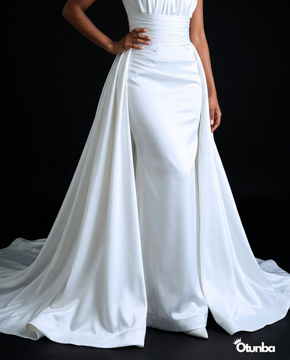 Simple Long Sleeve Satin Wedding Dress | Turtle Neck — Photo 1 | OTUNBA Luxury Fashion