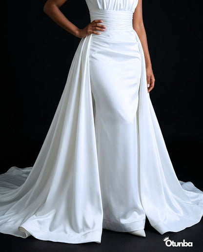 Simple Long Sleeve Satin Wedding Dress | Turtle Neck — Photo 1 | OTUNBA Luxury Fashion