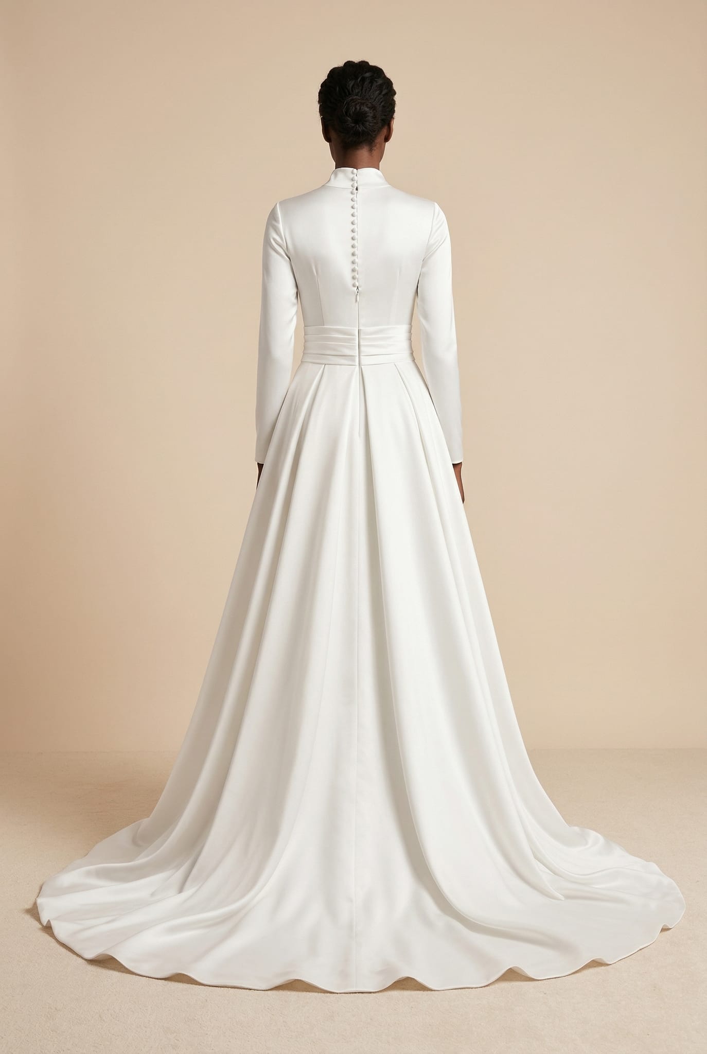 Simple Long Sleeve Satin Wedding Dress | Turtle Neck — Photo 4 | OTUNBA Luxury Fashion