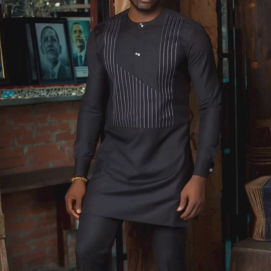 African Men Kaftan, Grey Custom-Sized Kaftan, Premium Quality African Clothing