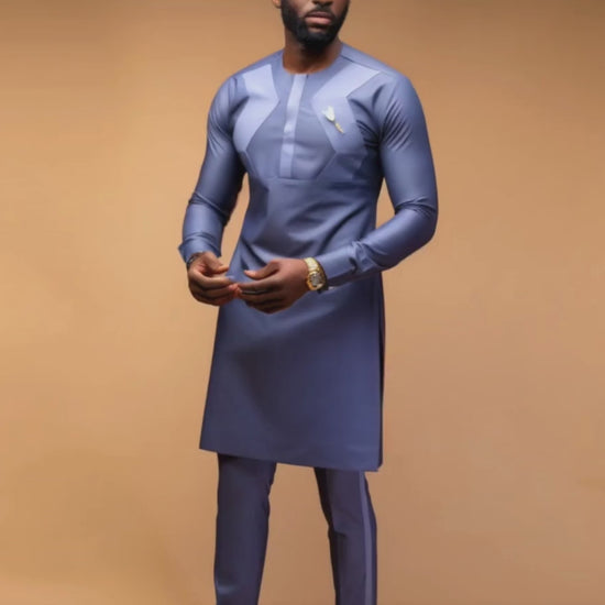 African Men Kaftan, Custom Size, Purple Design, Senator Wear, Wedding Attire, Office Wear