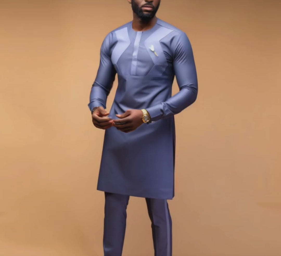 African Men Kaftan, Custom Size, Purple Design, Senator Wear, Wedding Attire, Office Wear