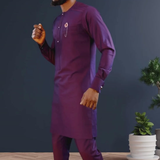 African Men Kaftan, Custom Sizing, Purple Senator Wear, Nigerian Clothing for Men, Wedding Attire, Office Wear, Long Sleeve, Formal Wear, Elegant Men's Fashion