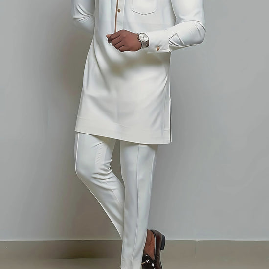 African Men Kaftan, Custom Sizing, White, Traditional African Clothing, Luxury Men's Fashion, Cultural Heritage, Stylish Ethnic Wear