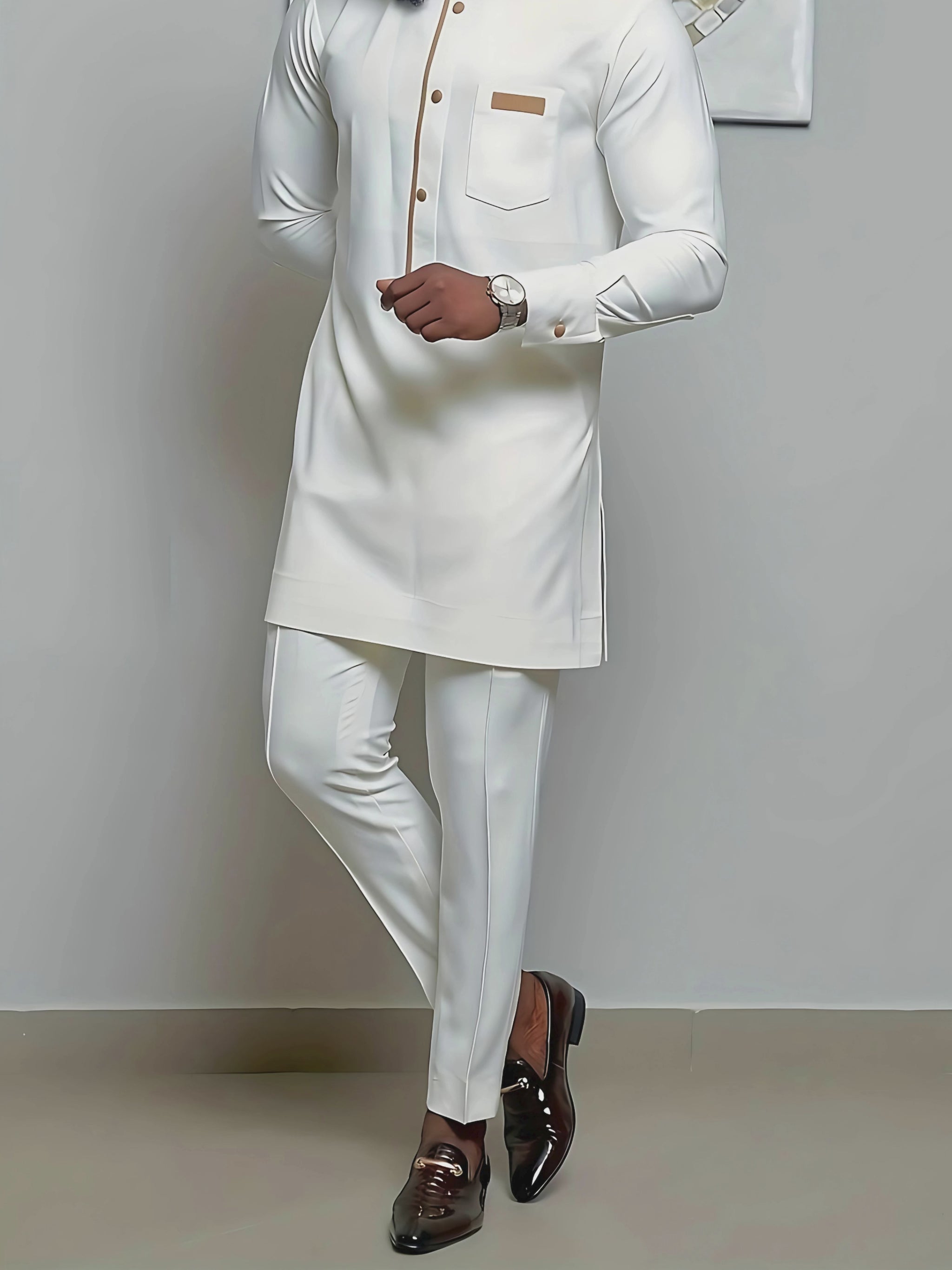 African Men Kaftan, Custom Sizing, White, Traditional African Clothing, Luxury Men's Fashion, Cultural Heritage, Stylish Ethnic Wear