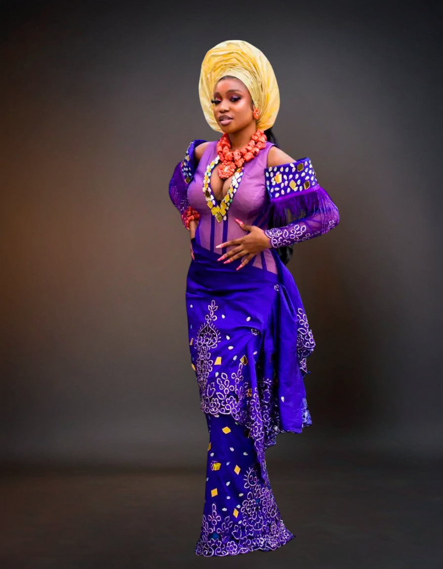 Luxury Nigerian Aso Ebi Corset Set | Purple