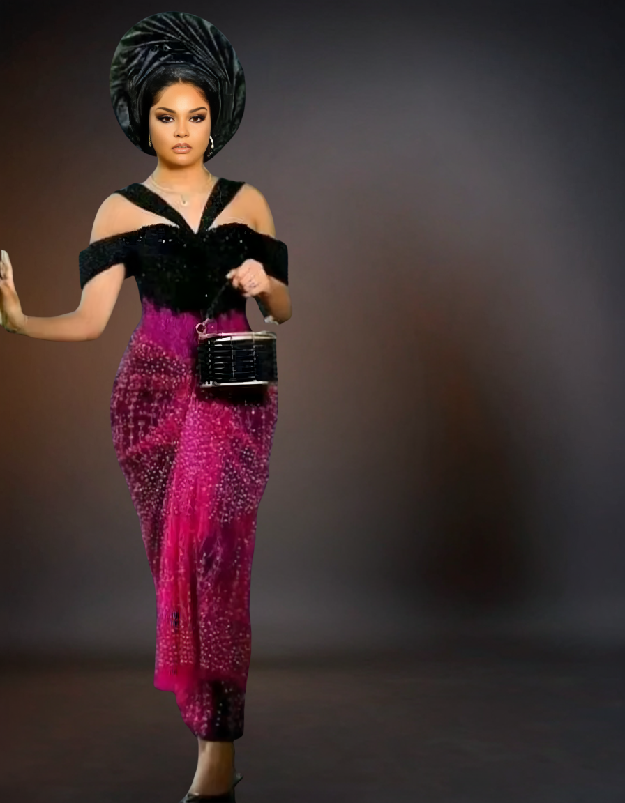 Luxury Traditional Wedding Party Dress | Black & Purple Aso Ebi