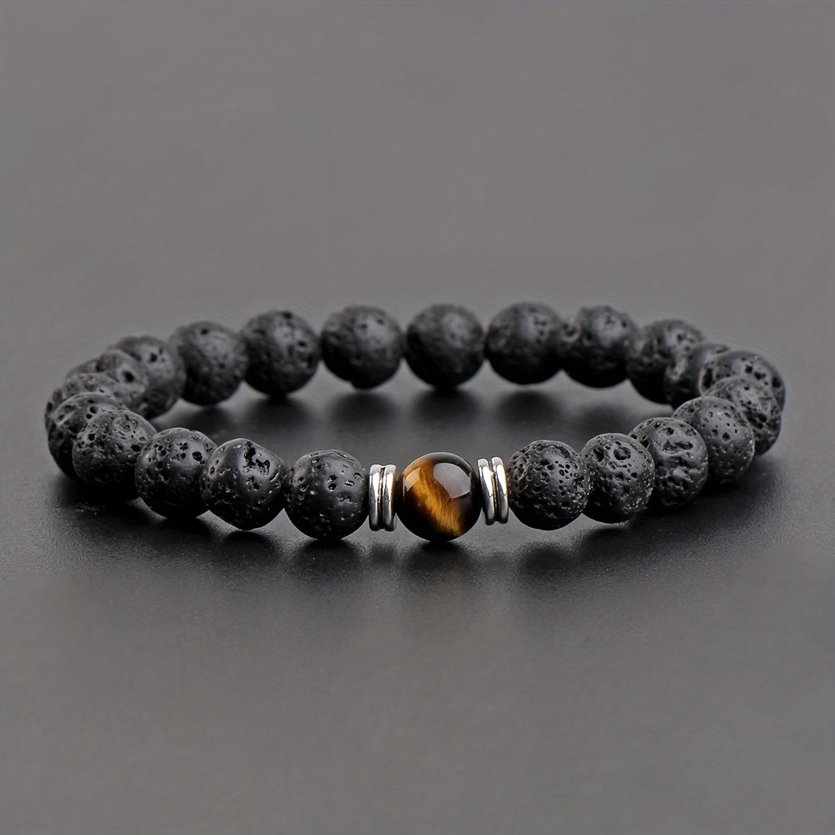 Lava Stone Essential Oil Diffuser Bead Bracelet for Men | Black