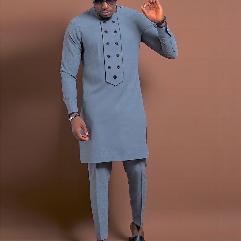 African Men's Kaftan | Custom Senator Wear | Blue Style