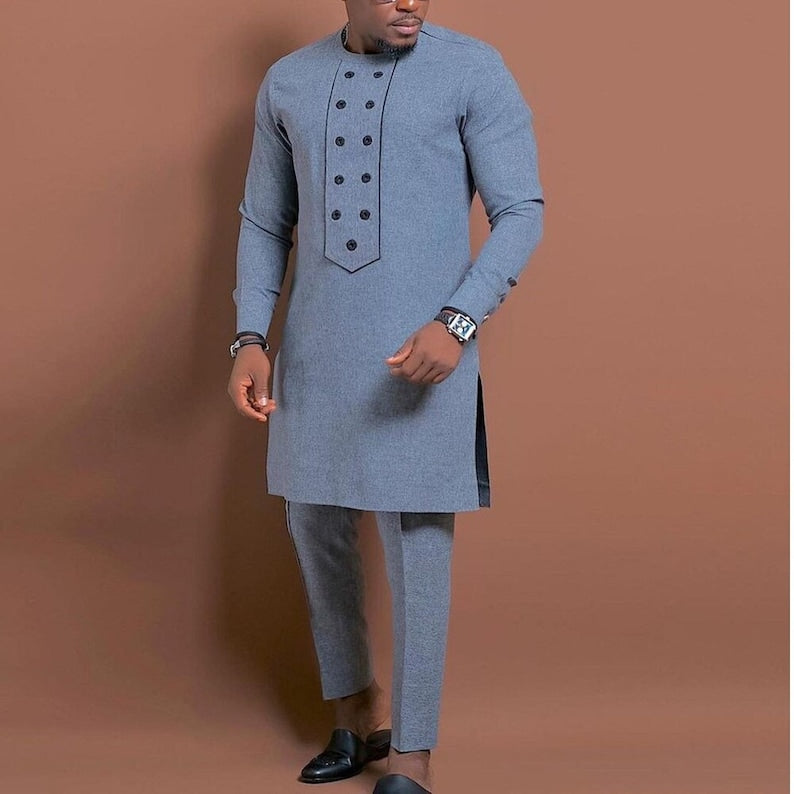 African Men's Kaftan | Custom Senator Wear | Blue Style