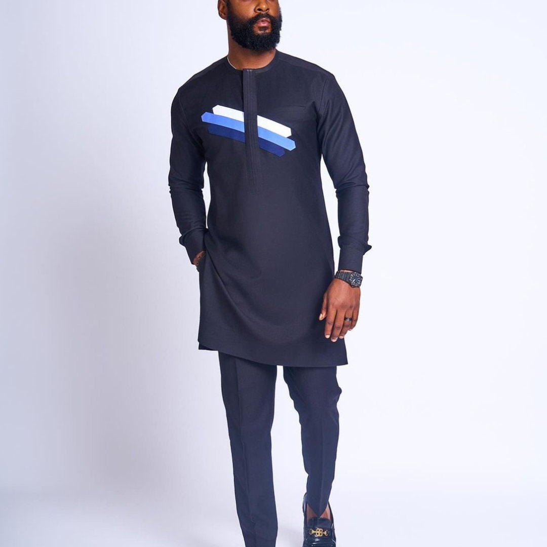 African Men's Kaftan | Custom Senator Wear | Blue Design