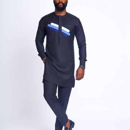 African Men Kaftan, Custom Size, Blue Design, Nigerian Clothing for Men, Senator Wear