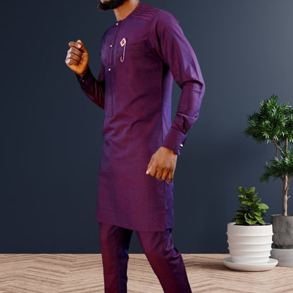 African Men Kaftan, Custom Sizing, Purple Senator Wear, Nigerian Clothing for Men, Wedding Attire, Office Wear, Long Sleeve, Formal Wear, Elegant Men's Fashion