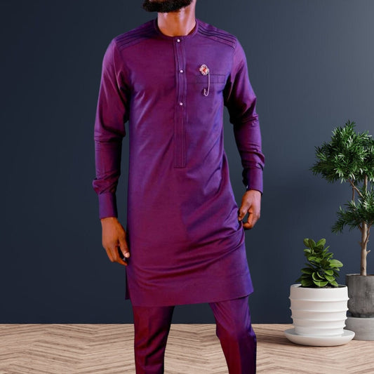 African Men Kaftan, Custom Sizing, Purple Senator Wear, Nigerian Clothing for Men, Wedding Attire, Office Wear, Long Sleeve, Formal Wear, Elegant Men's Fashion