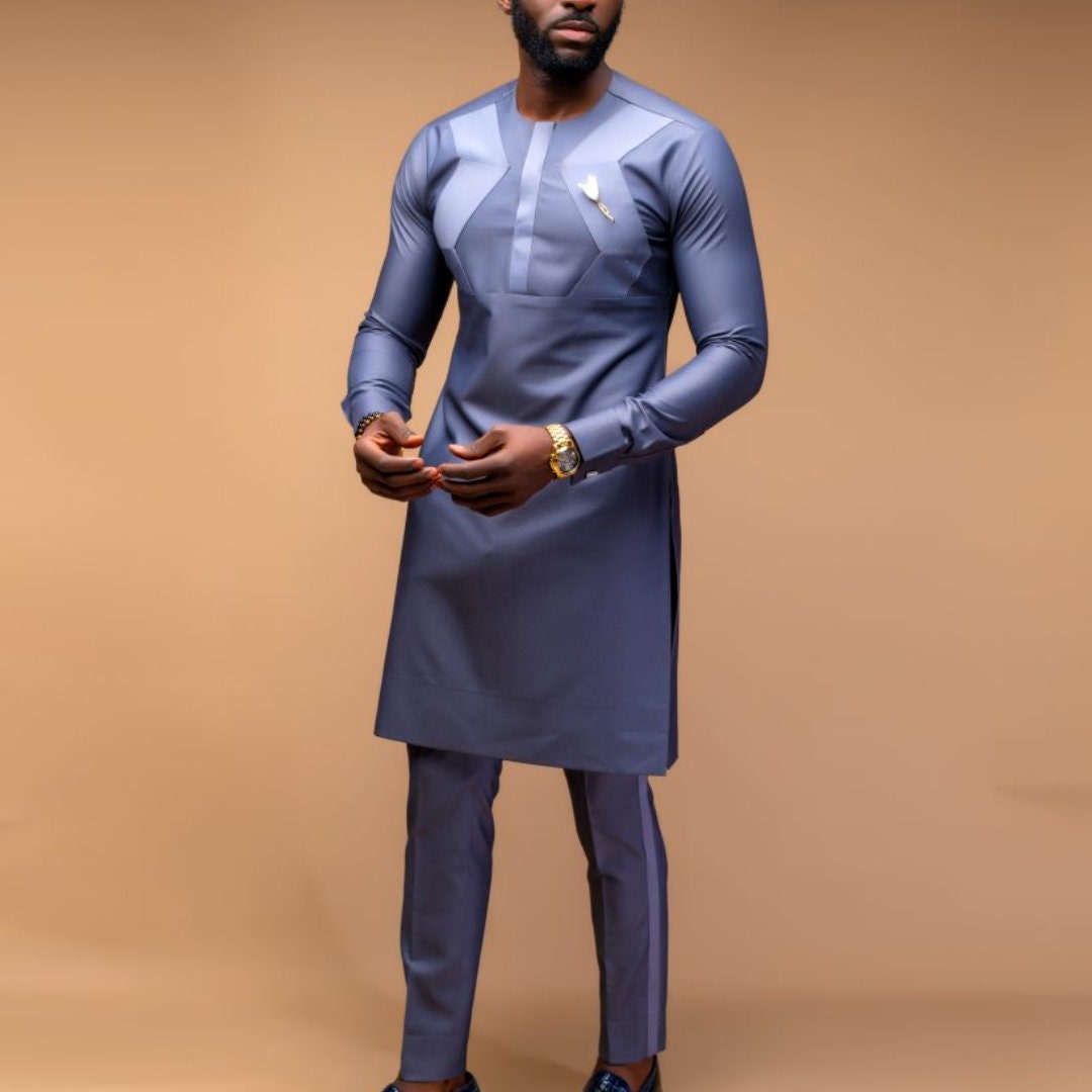 African Men's Kaftan | Custom Senator Wear | Purple Design