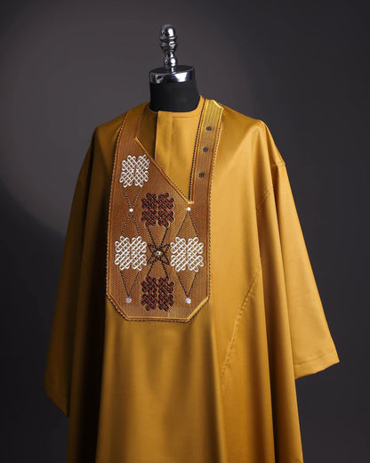 Luxury Gold Agbada, Custom-sized African suit, Nigerian fashion attire, Wedding Agbada, African cultural clothing