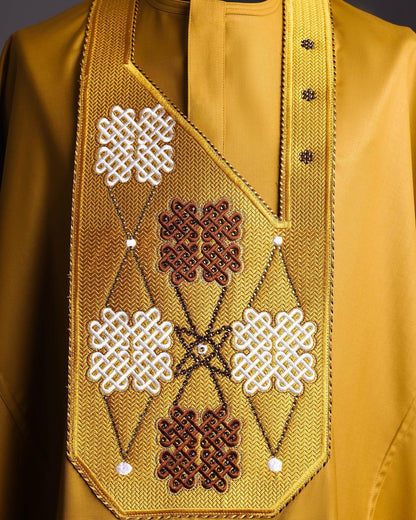 Luxury Gold Agbada, Custom-sized African suit, Nigerian fashion attire, Wedding Agbada, African cultural clothing